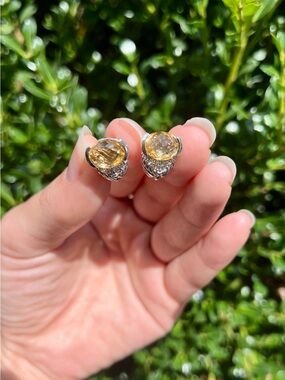 Judith Ripka Silver Earrings with Yellow Citrine Centers